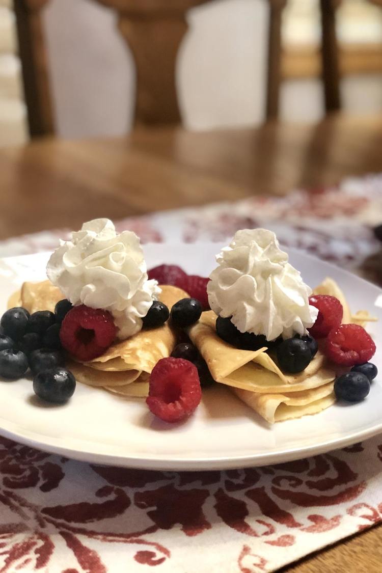 Crepes Recipe - Whipped Cream Crepes with Blueberries and Raspberries