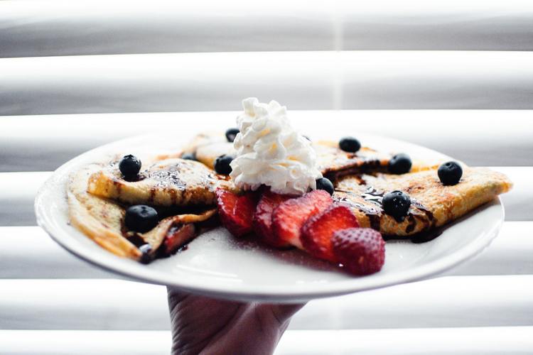 Whipped Cream Icing on Blueberry and Strawberry Crepes Recipe
