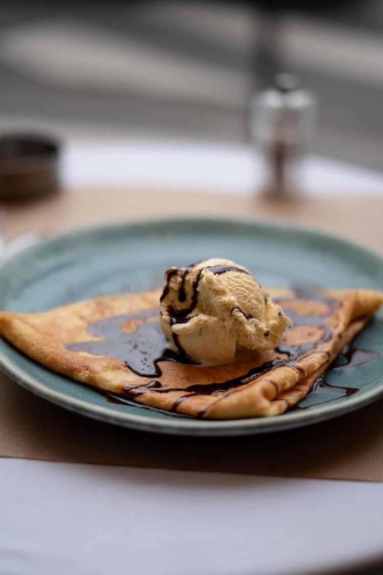 Crepes Recipe - Chocolate Syrup Crepes with Walnut Ice Cream