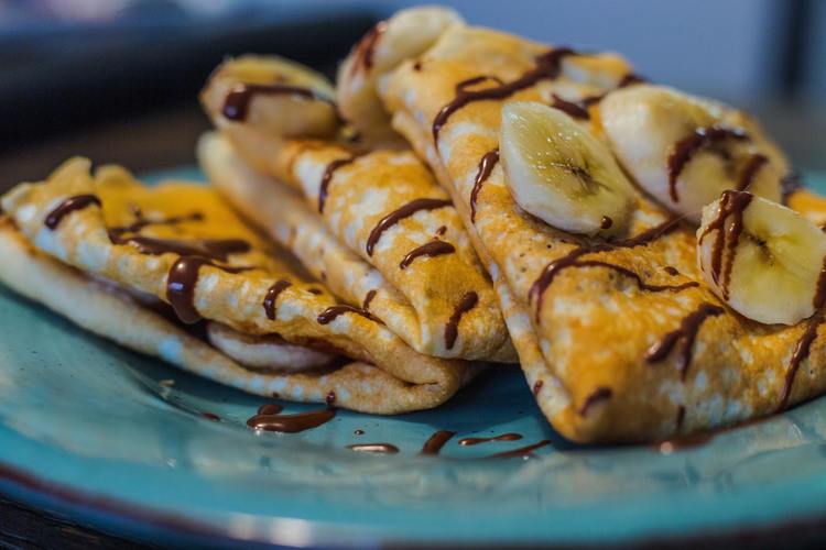 Sweet Crepes with Bananas and Chocolate Syrup - Crepes Recipe