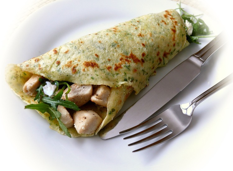 Crepes Recipe - Goat Cheese Arugula Crepes with Chicken Breast