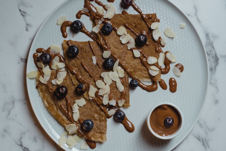 Chocolate Crepes with Blueberries and Almond Flakes - Crepes Recipe