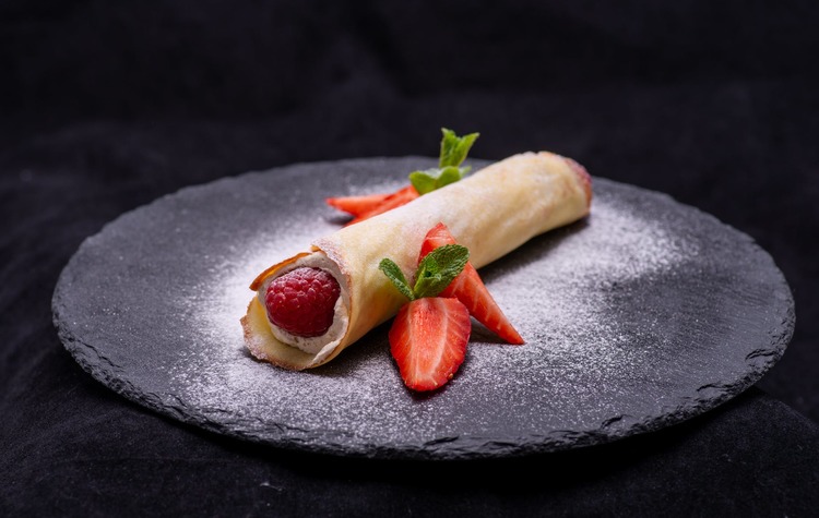 Stuffed Crepe Rolls with Whipped Cream, Mint and Berries - Crepes Recipe