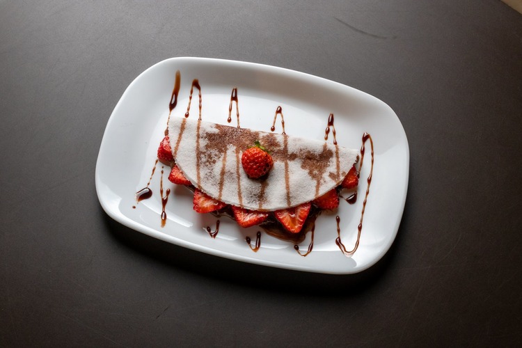 Crepe with Strawberry, Chocolate and Syrup