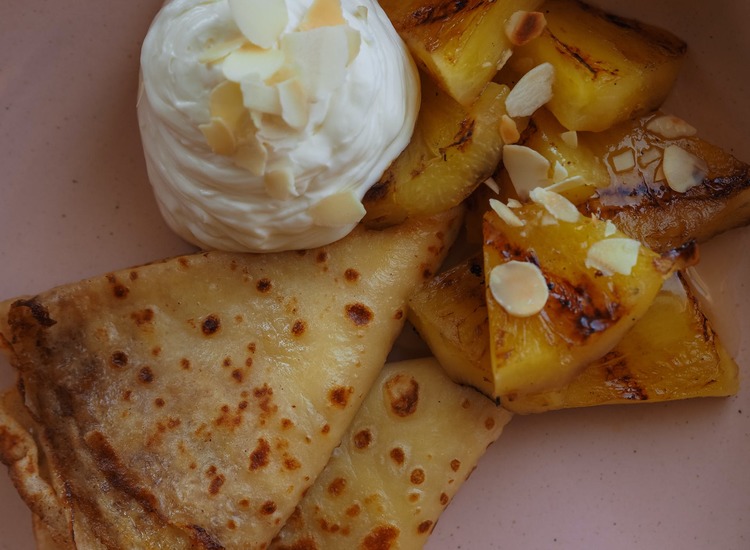 Crepes Recipe - Grilled Pineapple Crepes with Sliced Almonds