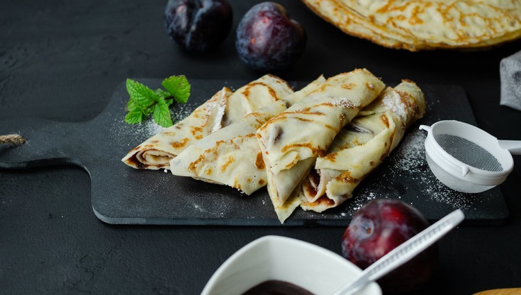 Plum Filled Crepes and Mint Recipe